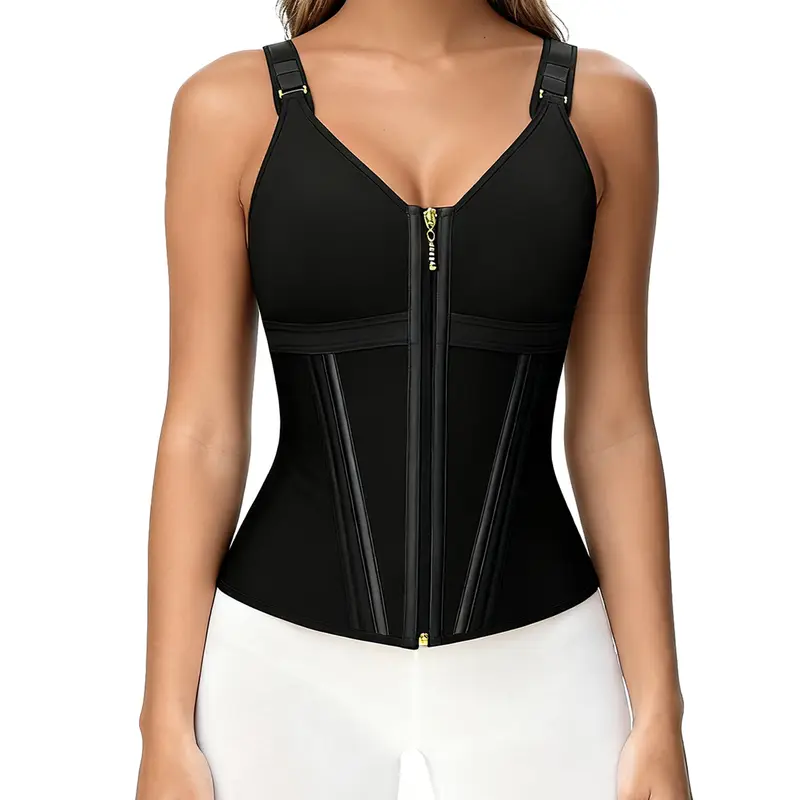 Waist Trainer Corset for Women Tummy Control Sport Workout Body Shaper Vest for Women Gym Zipper and Hooks Tank Tops Shapewear
