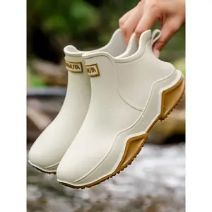 Professional Unisex Short Rain Boots, Waterproof Rain Boots, Lightweight Anti-Durable Design, Outdoor Work & Fishing Gear, All Seasons, Round Toe, Patchwork Style