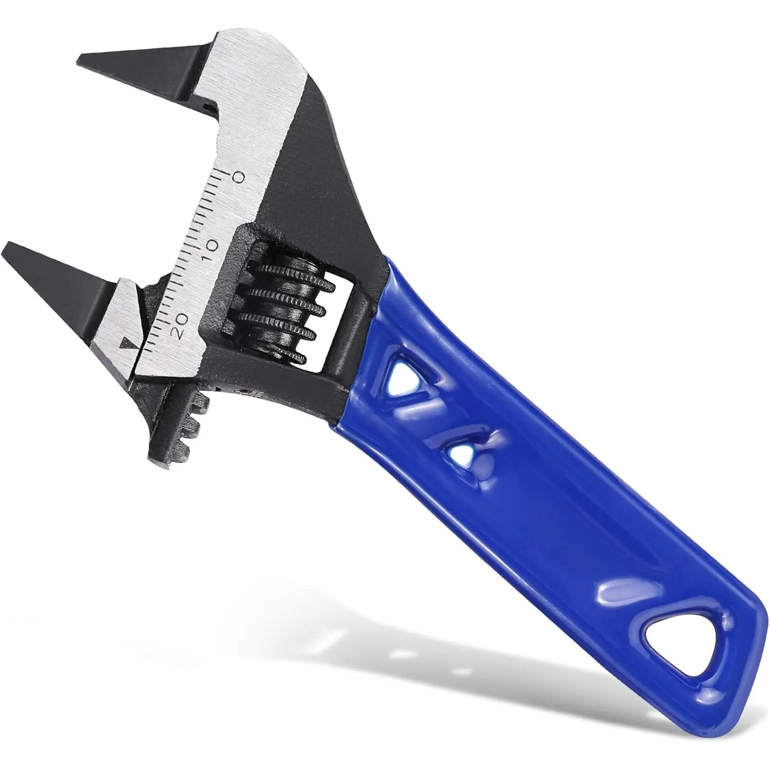 4-Inch Thin Jaws Stubby Wide Opening Adjustable Wrench, Small Adjustable Wrench with 2mm Slim Jaws for Easy Access to Tight Spaces, Metric/SAE Scales, Cr-V Steel