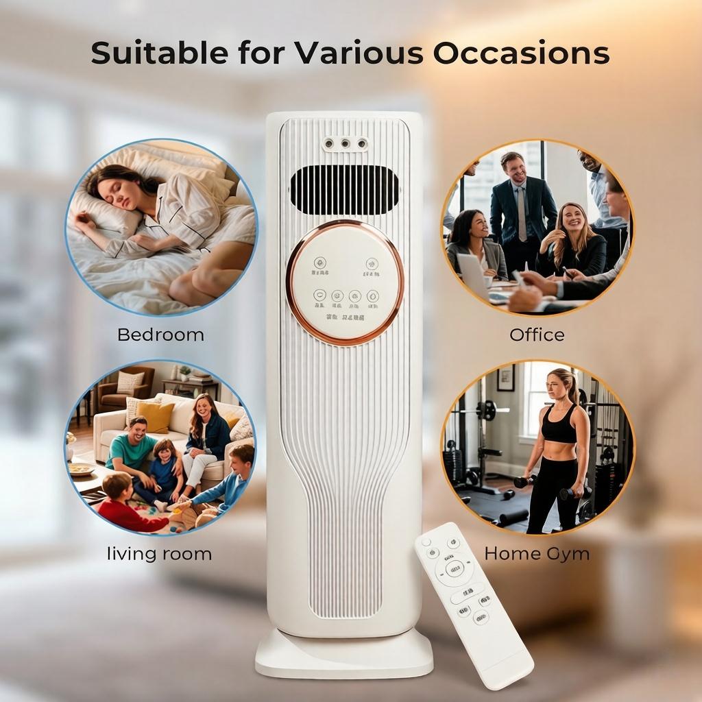 Multi-Functional Bladeless Tower Fan Heater – 3 Fan Speeds, 2 Heat Levels, Remote Included, Ice Water Cool Breeze, Energy Efficient, All-Season Use – Must-Have Home Appliance