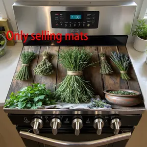 Herb Pattern Rubber Stove Protector, Heat Resistant, Non-Slip, Water Absorbent, Easy Clean, Oven Pad, Refrigerator Pad, Kitchen Counter Cover, Kitchenware, Home