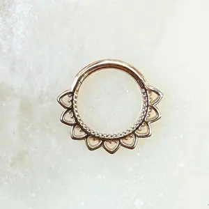 Gold Filigree Titanium Clicker for Septum, Daith, and Cartilage Piercings. 16G. 8mm or 10mm.