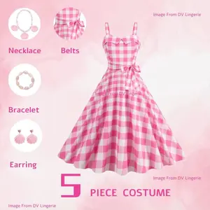 Movie-inspired Pink Plaid Bow Tie Dress | Margot Robbie Dress Pink Halloween Cosplay Halloween Dress Gift For Her