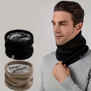 Elegant Polyester Scarf with Velvet Lining, Stretch Knit Neckwarmer for Men & Women, Warm Outdoor Accessory, Warmth Assurance