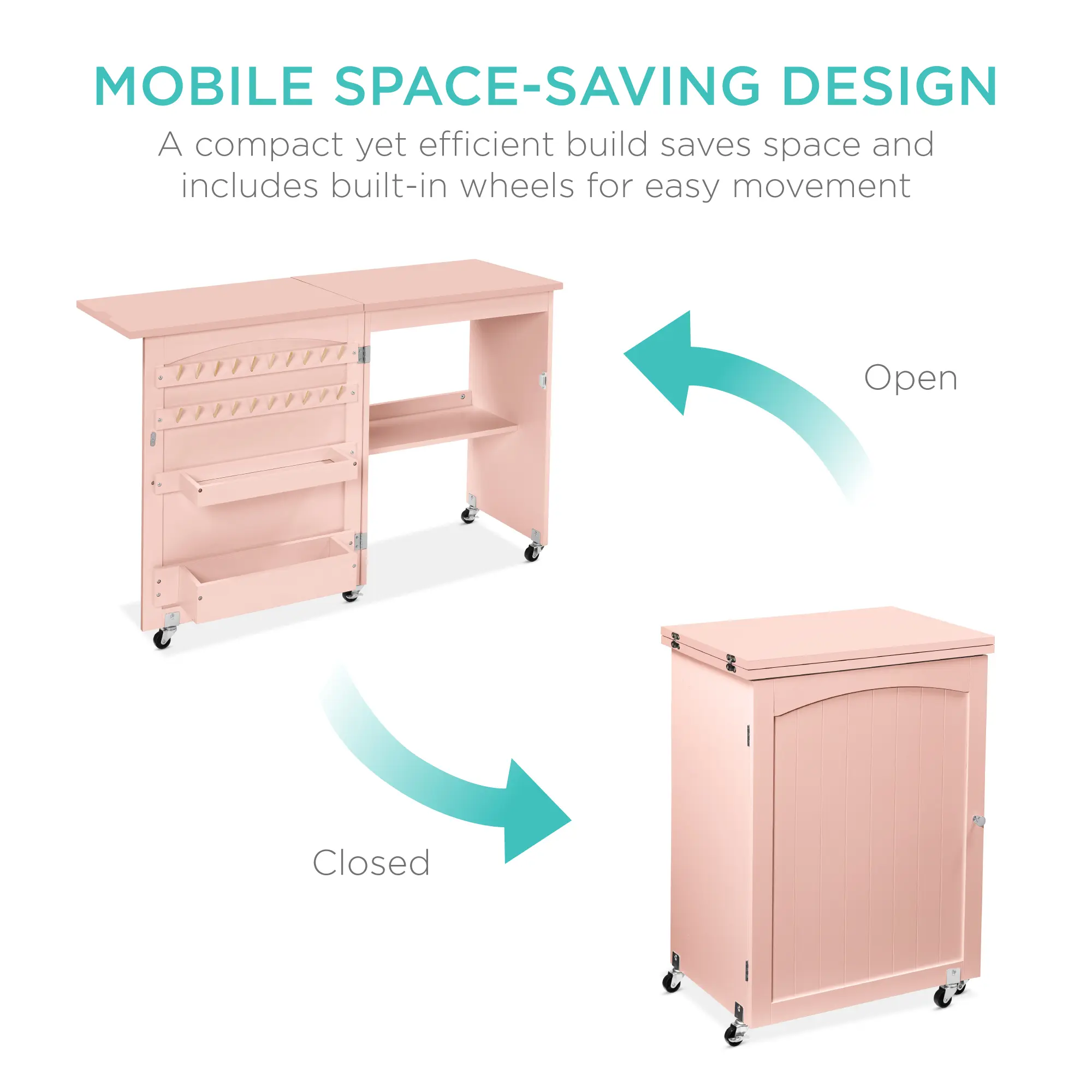 Open and closed sewing cabinet