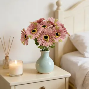 12 Artificial Gerbera Flowers = 2 Bunches of Artificial Gerbera Bouquets, Realistic Green Leaves Paired with Beautiful Artificial Flowers, Suitable for Home, Office, Party, Garden DIY Decoration, Versatile Seasonal Tabletop Floral Arrangement