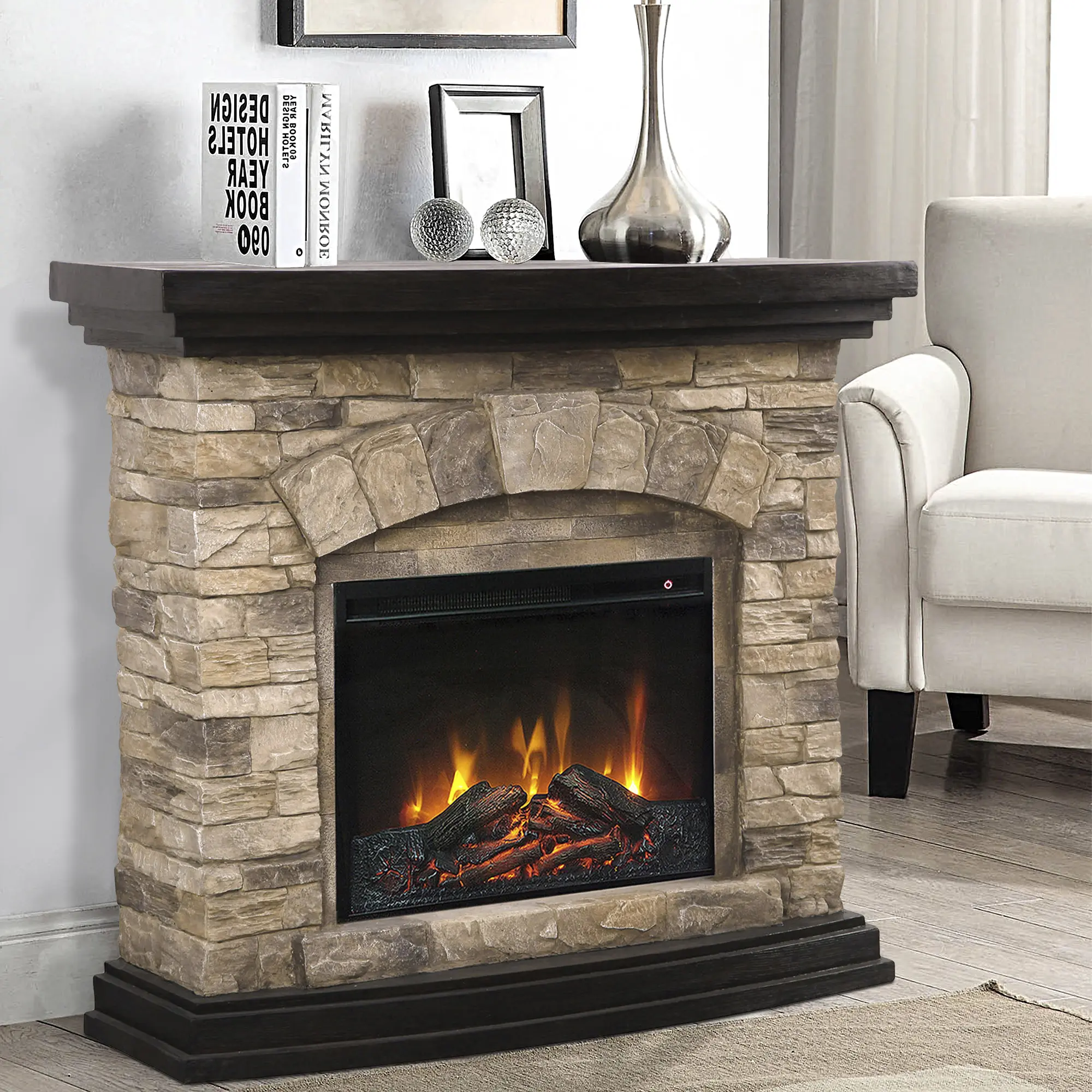 45 Inch Electric Fireplace with Mantel, Tall Fire Place Heater Freestanding with Remote Control Timer LED Flame for Living Room Bedroom, Gray