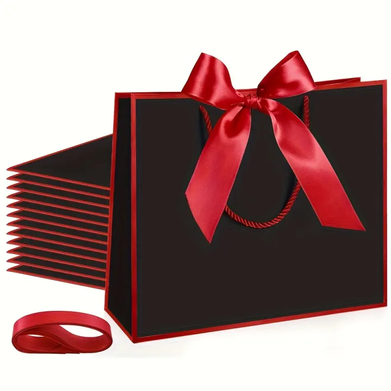 3-6 pieces of high-grade black red edge gift bags, elegant, thick, durable gift bags, surprise gift bags-packaging bags-gift bags-souvenir bags, wedding decoration bags, very suitable for weddings, marriage proposals, birthdays and special occasions.