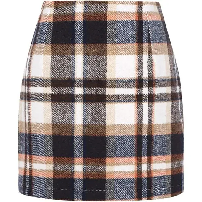 Womens High Waist Plaid Skirt Bodycon Pencil Wool Mini Skirts