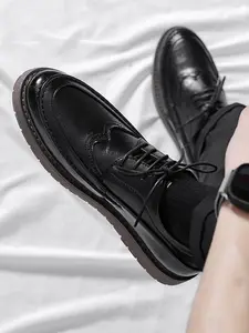 Men's Business Style Solid Color Brogue Dress Shoes, Fashionable Pointed Toe Shoes for Work Office, Male All-match Shoes for Daily Wear, Boy