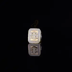 King Of Bling's 0.40ct Diamond with. Yellow Silver Round Mens's Adjustable Ring From SZ 10 to 12