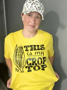 Crop Top Graphic Tee - Yellow Cotton T-Shirt with Crop Graphic and "THIS IS MY CROP TOP" Print, Unisex, Comfortable Daywear