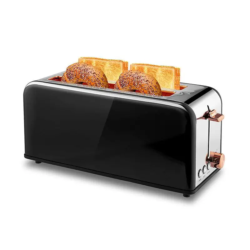 Pukomc Toaster 4 Slice with Wide Slots, 2 Long Slots for Bagels, Waffles & Toast, 6 Browning Levels, Stainless Steel, WT-8500 Black (1500W) Kitchen Br