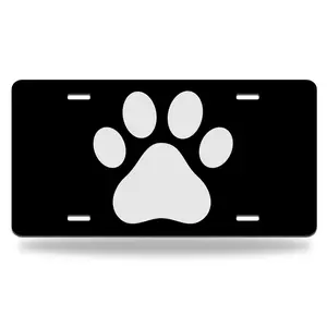 White Dog Paw Footprint Metal Car Plate Decorative Aluminum License Plate Tag Sign, 12" x 6" Aluminum Vanity Tag for US Vehicles - Car Accessories