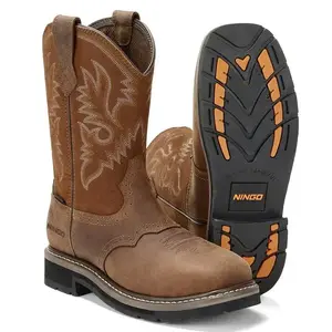 Men's Western Cowboy Boots Waterproof Square Toe Steel/Soft Toe Work Boots Men's Safety Toe Leather Work Boots (Sports & Outdoor)(Sports & Outdoor)