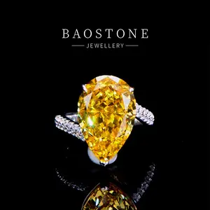 BAOSTONE Pear Cut 925 Silver Ring-AURORA OH NEEDESERI- Lab Created Fancy Vivid Yellow Artificial Gemstone #J119
