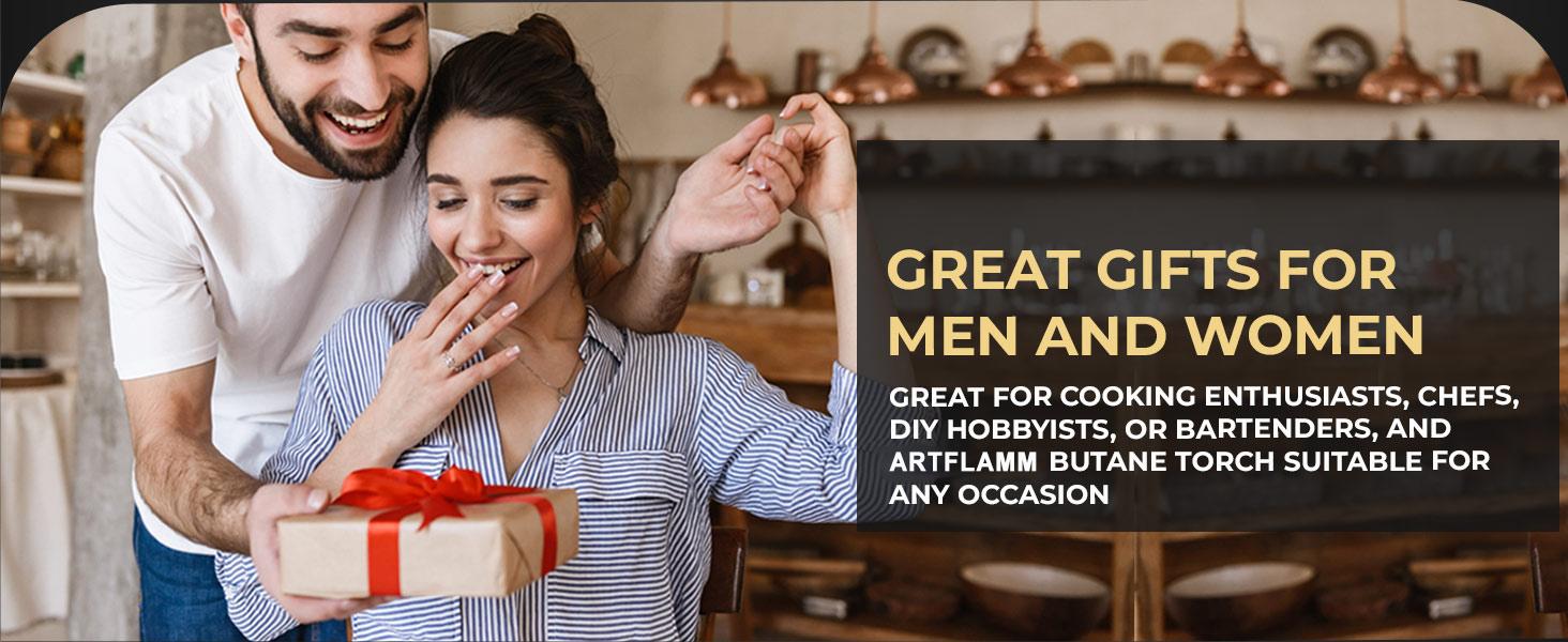 Dual Flame Butane Torch Lighter, Windproof Refillable Kitchen Torch, Adjustable Flame with Ignition Lock Blow Torch for Cooking, Creme Brulee, Soldering, Welding, Comes with an Exquisite Gift Box(Butane Gas Not Included)