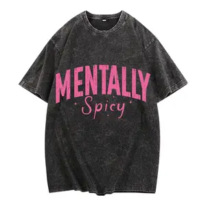Washed - Effect Women's T - Shirt Featuring a Playful "Mentally Spicy" Typography for a Trendy Look