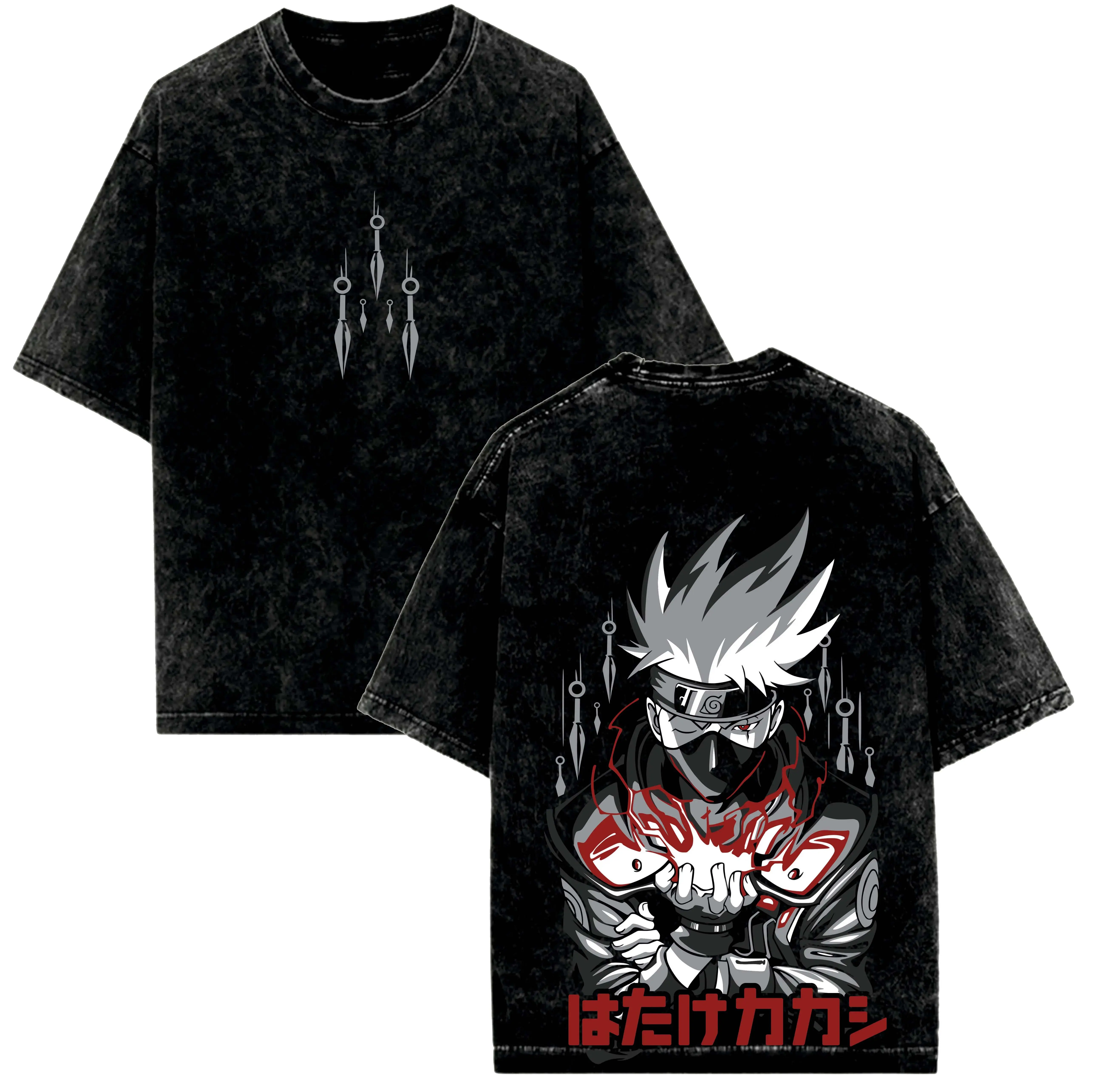 Kakaashi Hataake Narut0 Anime Graphic Wash Tee, Sharingan Ninja Back Print Shirt, Hidden Leaf Manga Streetwear Unisex Fan Gift