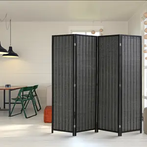BestOffice Bamboo Room Divider Folding Privacy Screen 4 Panel 72 Inches High 17.7 Inches Wide Room Divider for Living Room Bedroom Study, Black, Natural