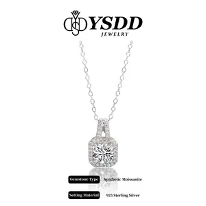 【#20 CLASSIC】1-3Carat Synthetic Moissanite Necklace in 925 Sterling Silver Cuban Link Chain Cuban Chain Pendant