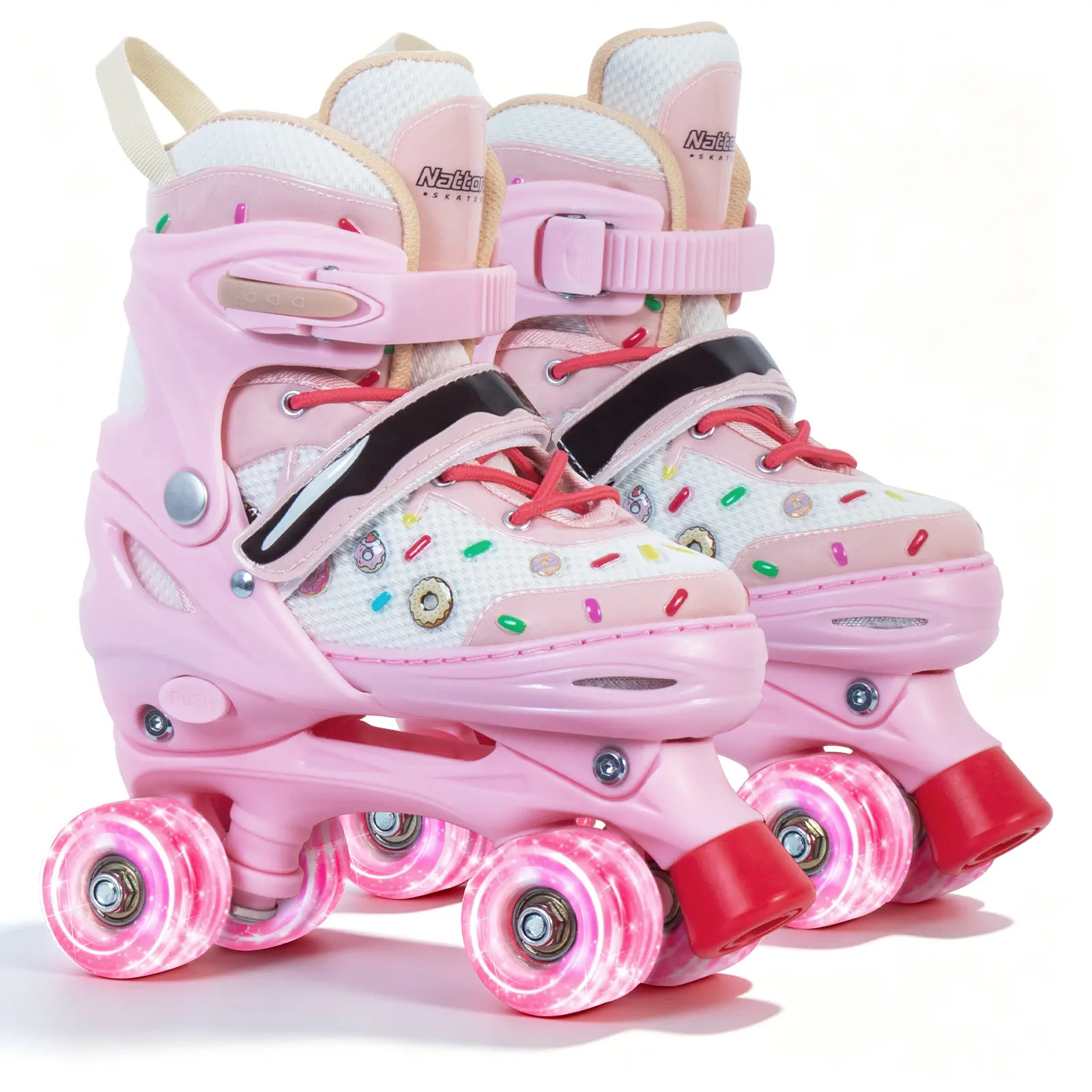 Nattork Adjustable Sprinkle Themed Light-Up PU Wheel Doughnut Roller Skates for Girls, Beginner-Friendly for Skating Fun, Girl, Light-Up Wheels