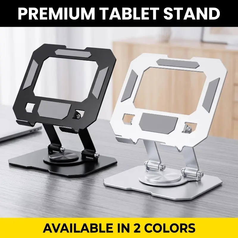 Full Carbon Steel Desktop Rotatable Tablet Stand with Alloy Damping Shaft, Stable Anti-Drop Support for Home Office Use