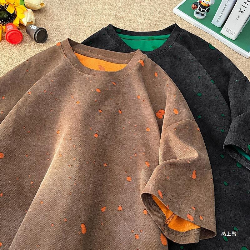 Ripped Short Sleeve T-shirt Loose Round Neck Half Sleeve