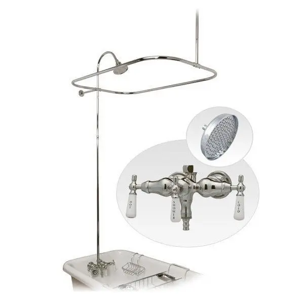 60-Inch Clawfoot Tub Shower Enclosure, Wall-Mounted with Bathtub Faucet and Rain Showerhead