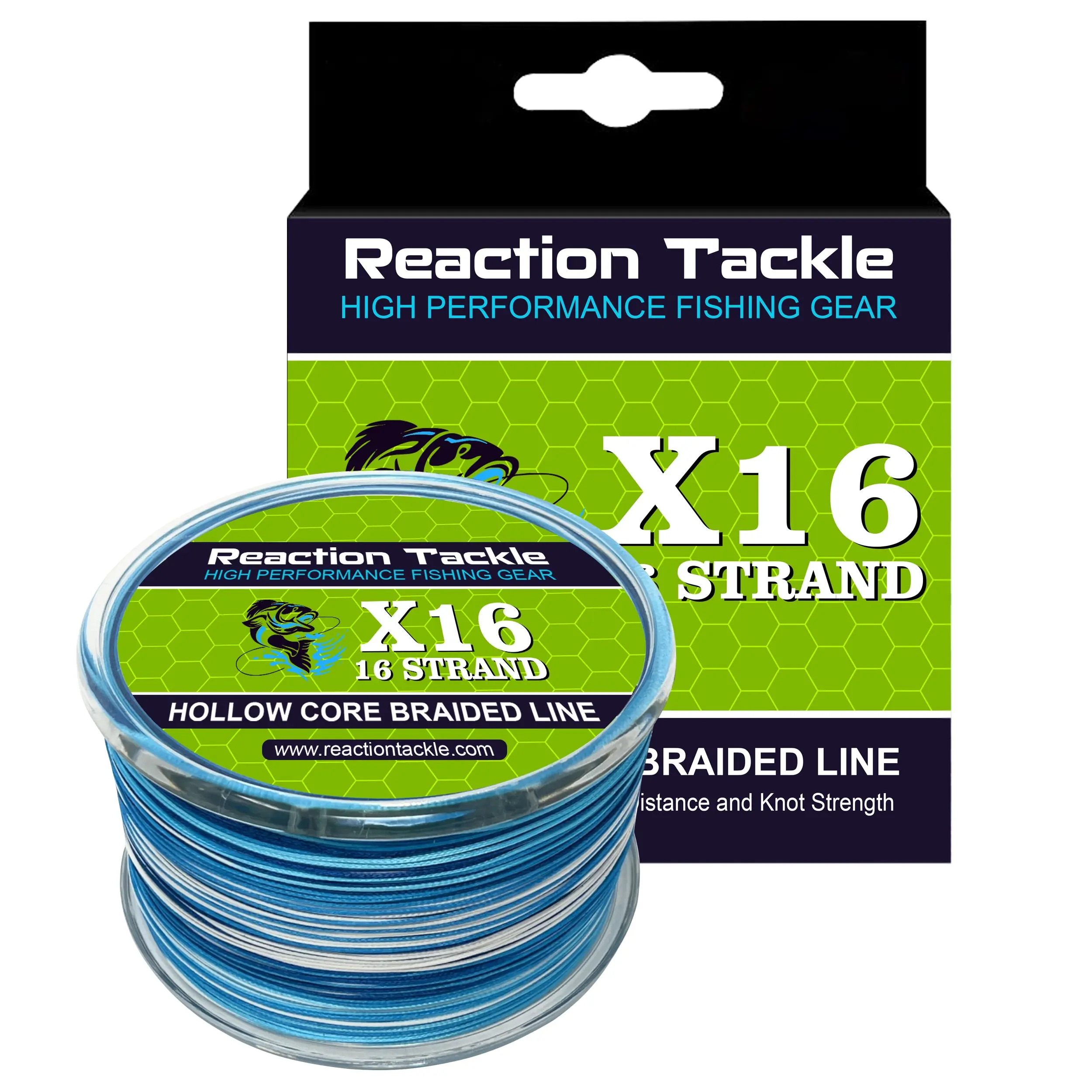 Reaction Tackle Hollow Core 16-Strand Braided Fishing Line - Hi-Vis Yellow, Slim Diameter, 1200 yds, 130lb/200lb Test Strength, 1200 Yards