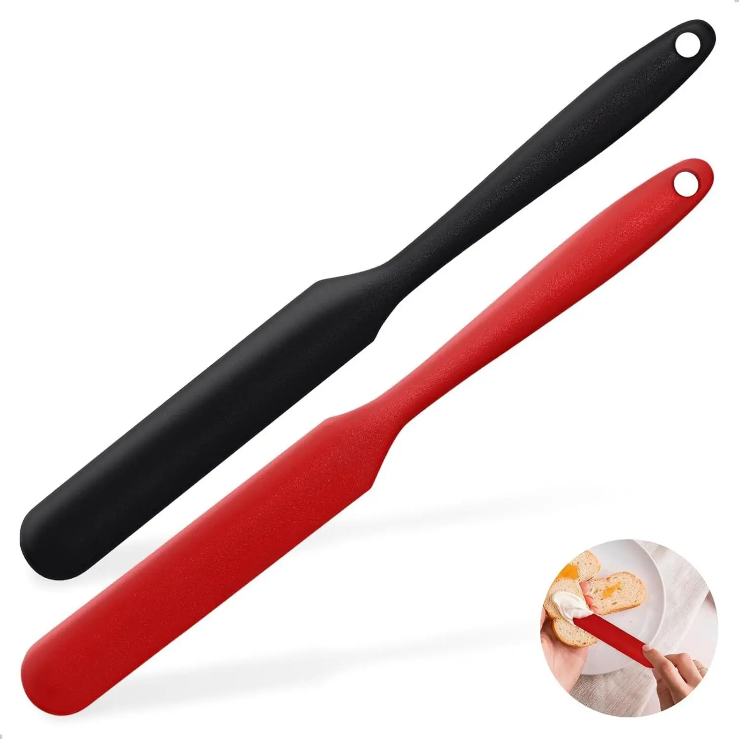 Silicone Jar Scraper with Long Handle, Jam Spreader for Peanut Butter, Kitchen Spatula for Baking and Cake Icing, Small Silicone Spatula, 2Pcs