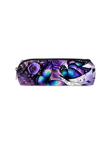 Single-layer pencil case with purple butterfly print, suitable for boys and girls, an ideal gift choice. Featuring a 2D flat cartoon style, it is practical school supplies and a specially designed pencil bag for children.