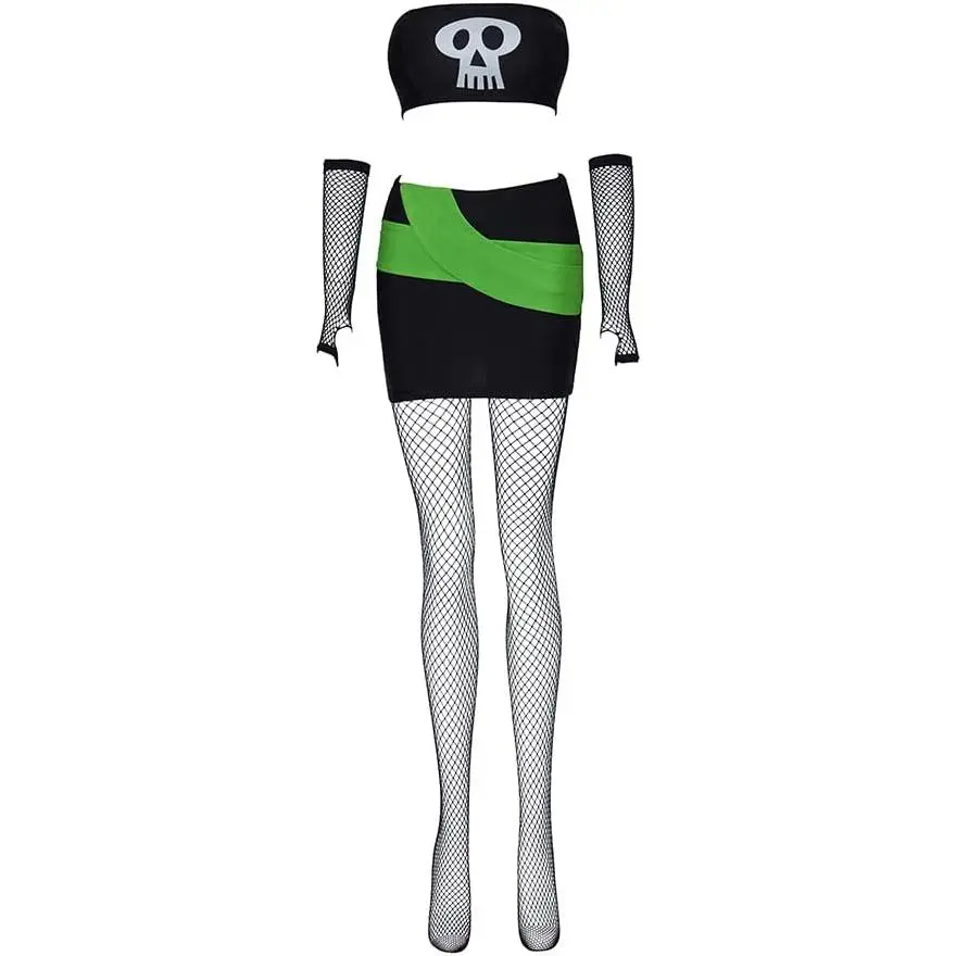 Sam Manson Cosplay Costume Skull Print Crop Top Sexy Mini Skirt Set