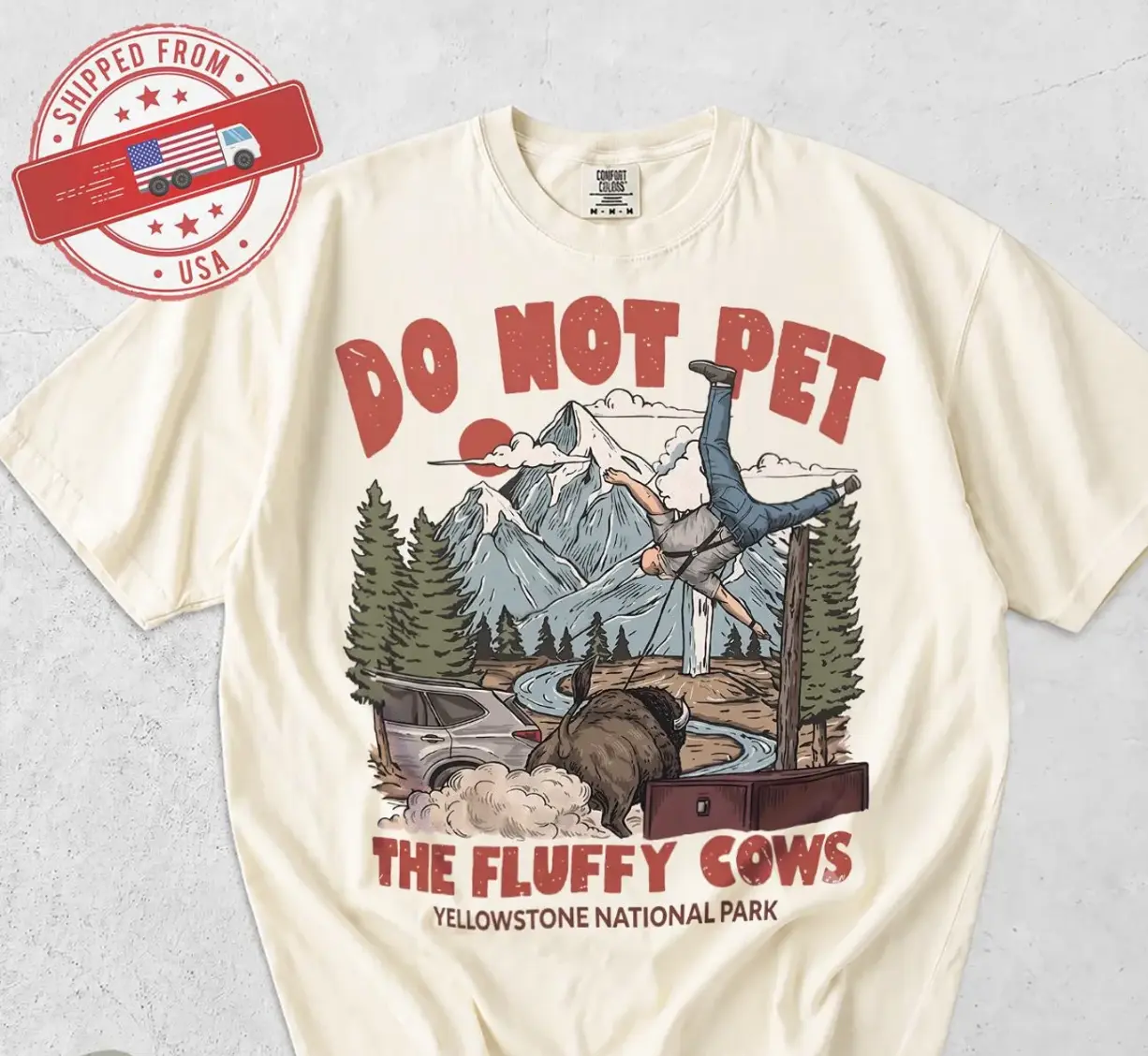 Yellowstone Do Not Pet The Fluffy Cows Shirt, Funny Bison Meme Tee, National Park Graphic, Wildlife Lover Gift Tees
