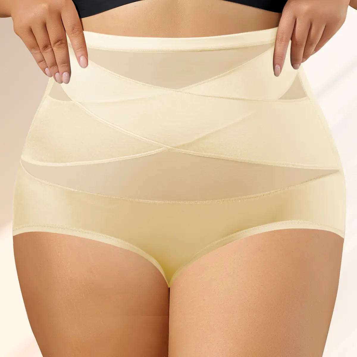 Women's 4-Pack Plus-Size Compression Shaping Briefs, Womenswear with Soft Fabric, Cross-Front Tummy Control, Full-Back Lifting Design, Mesh Accents, Minimalist Style, Multiple Colors for Everyday Wear