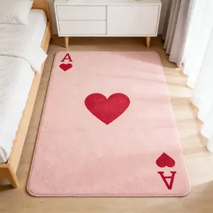 Heart Poker Card Plush Rug, Soft Bedroom Bedside Mat, Style Room Decoration, Decorative Rug, Casual Carpet for Girls' Bedrooms, Fluffy Bedside Rug, Bedroom Rugs