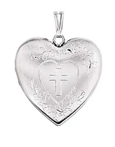 Inlaid Heart with Cross Locket (25.23X23.67 MM) | Silver | Sterling Silver | For Her