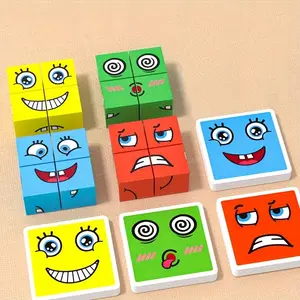 Wooden Face Changing Blocks, Creative Emoji Matching Puzzle Toys, Visual Cognition & Cooperative Play Training, Parent-Child Interactive Toys For Boys Girls