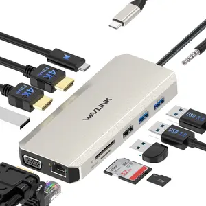 WAVLINK USB C 12-in-1 Hub Docking Station with Triple Display HDMI & VGA Ports, 85W Charging, 2 USB 3.0 & 2 USB 2.0, SD Card Reader, 3.5mm Audio Jack for Windows/Mac