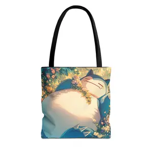 Sleeping Cartoon Monster tote bag | Floral Meadow Illustration
