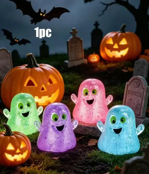 1pc Cute Glitter Ghost Squishy Toy - Transparent Sparkle Effect Squeeze Fidget, 1pc Sensory Play Item, Festive Party Gift for Kids (Home & Cake Decoration Use)