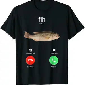 Fih Calling Remind me Message Decline Accept Phone Call Fish T-Shirt