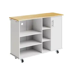 ANNWS 47.2" Large Kitchen Cabinet with Open Shelves, Kitchen Island, Waterproof Material, Wheels, Easy Assembly - Ample Storage Space