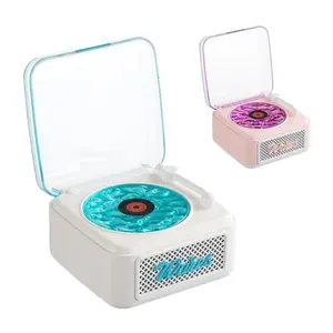 Vintage Vinyl Bluetooth Speaker Retro Record Player Style Wireless Speaker with Water Ripple Ambient Light White Noise Sound Sleep Aid Speaker Sleep Timer RGB Light Support TF Card AUX