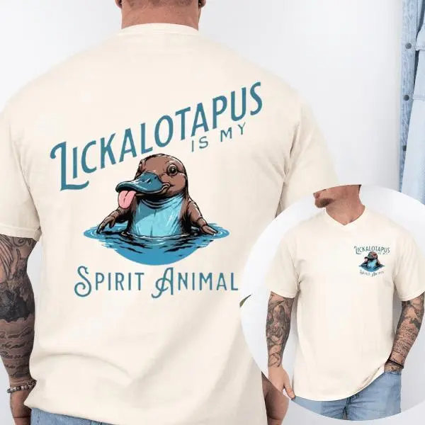 Men's Short-Sleeve Funny Lickalotapus Spirit Animal Cotton Top, Classic Casual T-Shirt, Menswear Casual T-Shirts