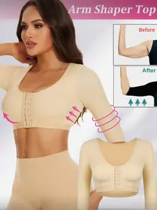 Women Low Neck Arm Shaper Top,Compression Sleeve Improve Posture Breast Lift Up Bra,Breast Lift Support,Body Shaper Underwear,Adjustable Hooks Shirts,Medium Long Sleeve Shapewear,Fit,Suitable For Various Occasions