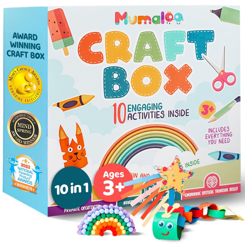 Mumaloo Craft Box for Kids Ages 3-8 – 10 Mess-Free Arts & Crafts Activities, DIY Toys with All Materials Included – Boosts Creativity & Fine Motor Skills