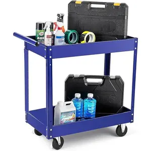 2 Tier Metal Utility Cart,330 Lbs Metal Heavy Duty Collapsible Utility Cart On Wheels,for Mechanic, Garage,Workshop, Warehouse & Repair Shop，Blue-A