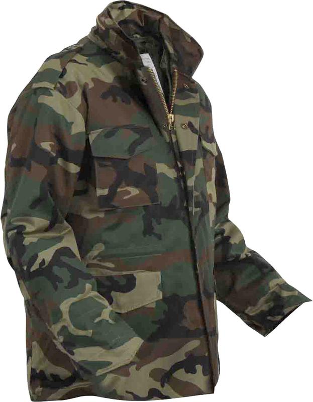 Woodland Camouflage - Tactical M-65 Field Jacket Army Coat M65 - Poly/Cotton Twill - with Removeable Liner