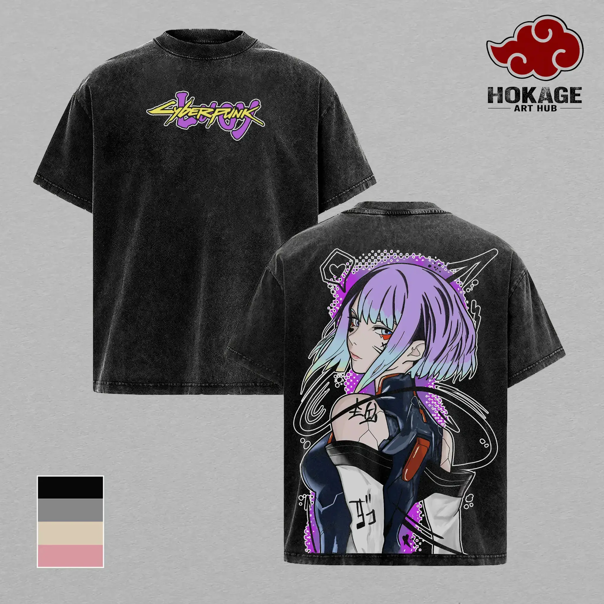 Cyberpunk Edgerunners Lucy Graphic Tee, Vintage Washed Heavy Cotton Oversized Shirt, Double Printed Netrunner Waifu Anime Streetwear For Men, Y2K Aesthetic Manga Clothing & Anime Gifts, Best Trendy Japanese Animation Apparel Outfits, Top Quality Retro Tee